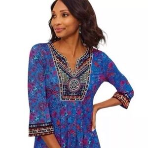 Soft Surroundings Blue and Pink Embellished Tunic Size Small/Medium